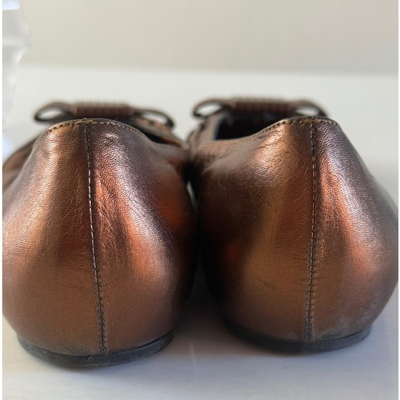 Salvatore Ferragamo Regale Bronze Ballerina Flats Womens Size 10 Leather Bow - Picture 2 of 8